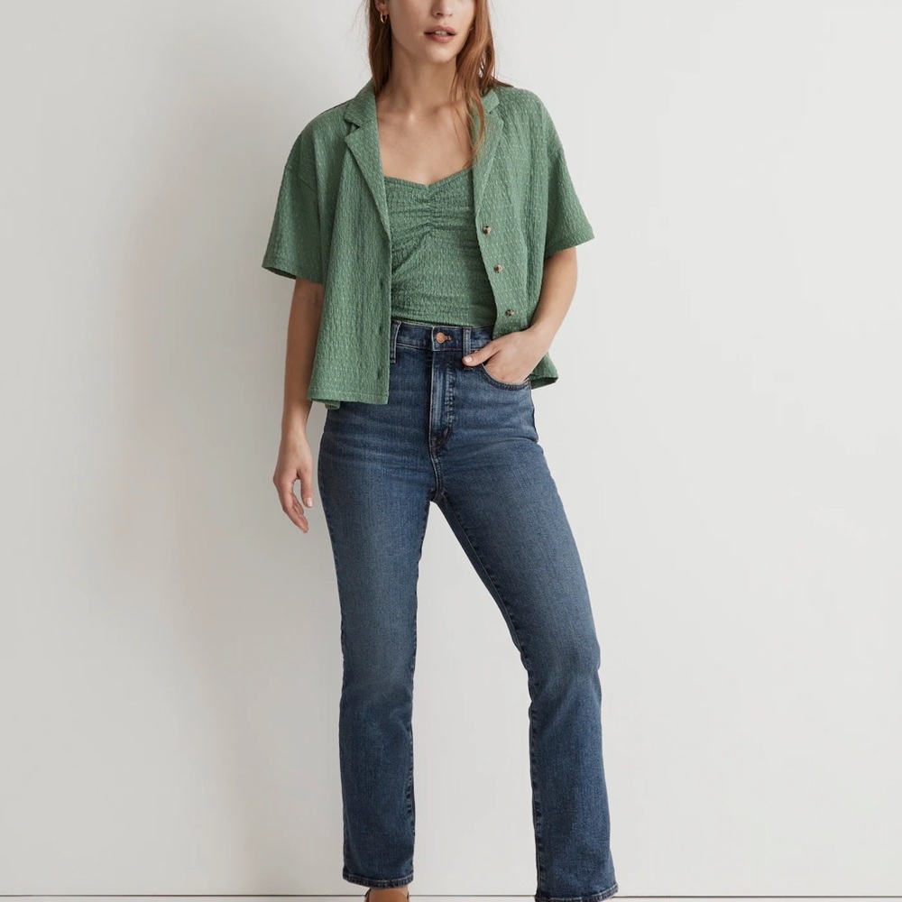 Madewell Crinkle-Knit Button-Front Top and Crinkled Ruched-Front Cami Tank Top